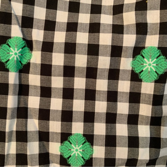 Kate Spade Blossom Gingham Cotton Top Square Neck Black White Green Size XXS - Picture 7 of 10